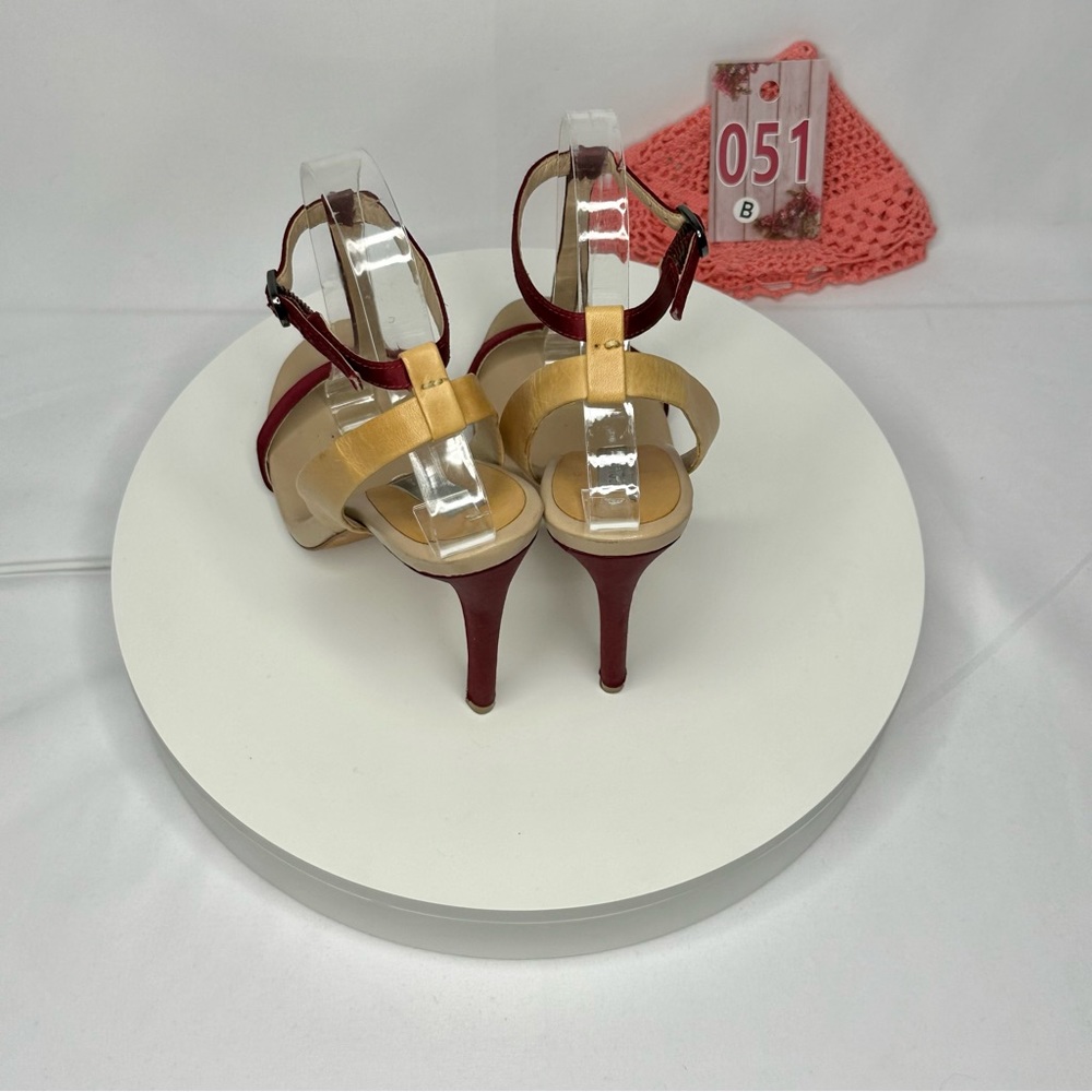 BCBGMAXAZRIA Ma-Danya Leather Angle Strap Slingback Heels Size 7B/37 - Picture 5 of 16